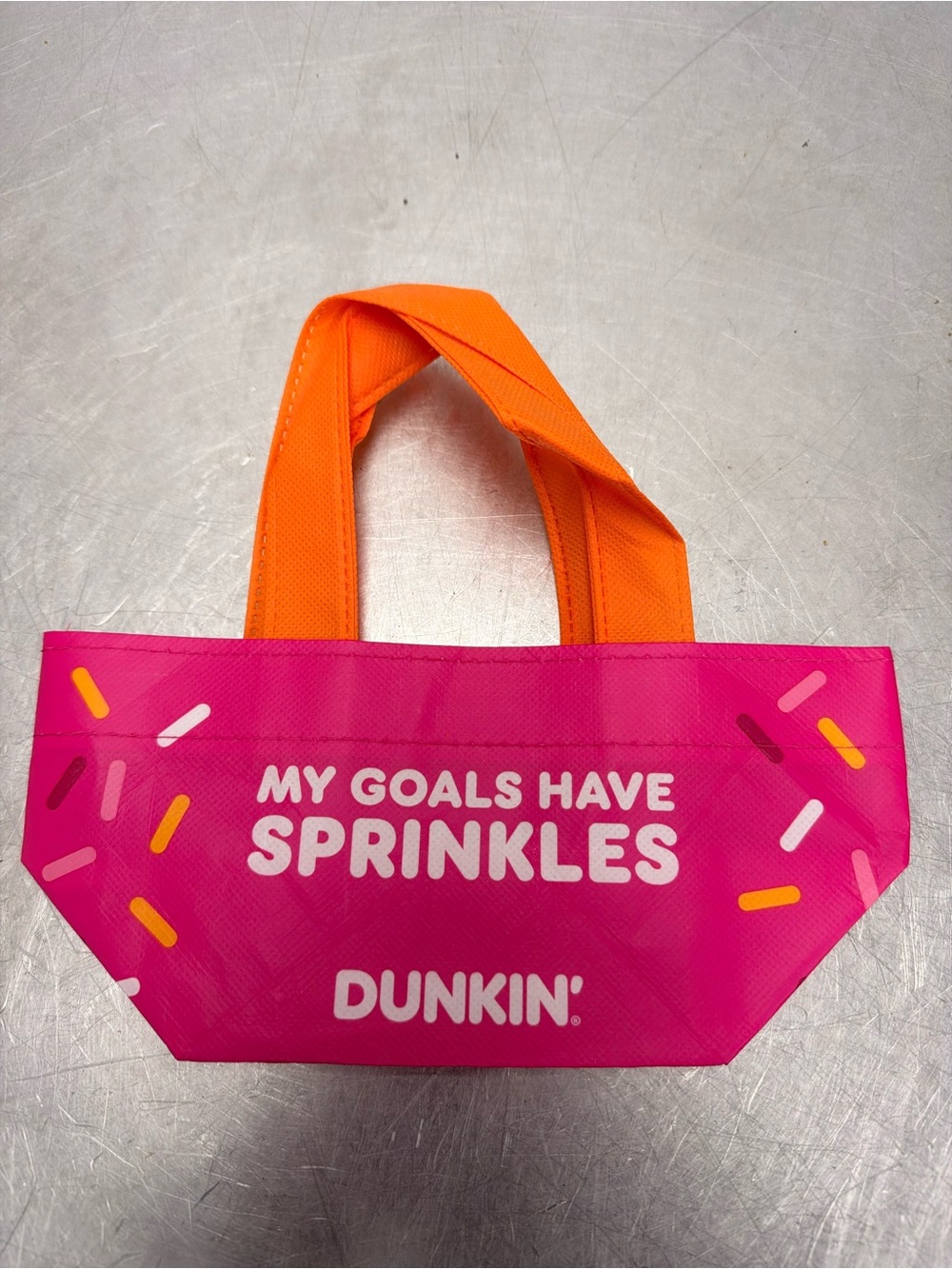 2 count DUNKIN' Pink 'My Goals Have Sprinkles' Tote with Orange Handles